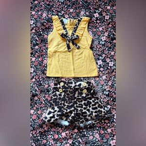 Yellow Top and Leopard Print Shorts Set